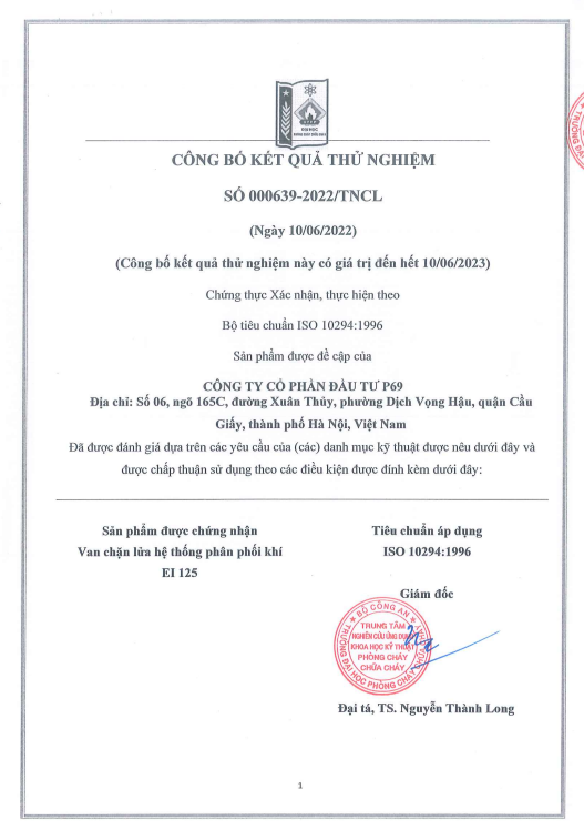 Giấy chứng nhận Van gió đạt giới hạn chịu lửa của MCW